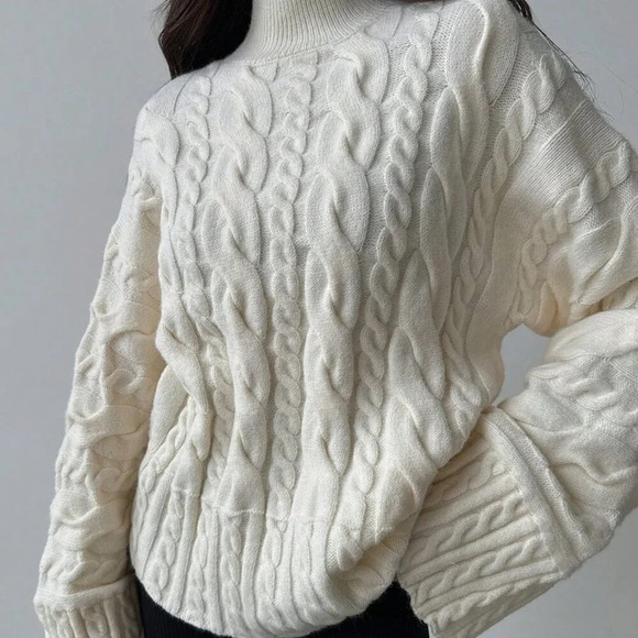 Apricot Casual Women's Color Twist Knit Warm Long Sleeve Sweater - Picture 3 of 6